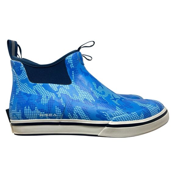 HISEA Men’s 13 Waterproof Rain Boots Blue Camo Rubber Slip On Chelsea Ankle Deck - Picture 2 of 11